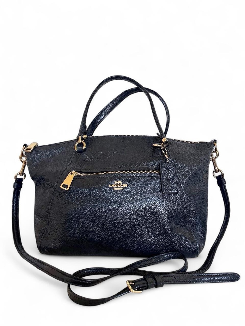 Coach Black Prairie Pebbled Leather Satchel with Removable Crossbody Strap